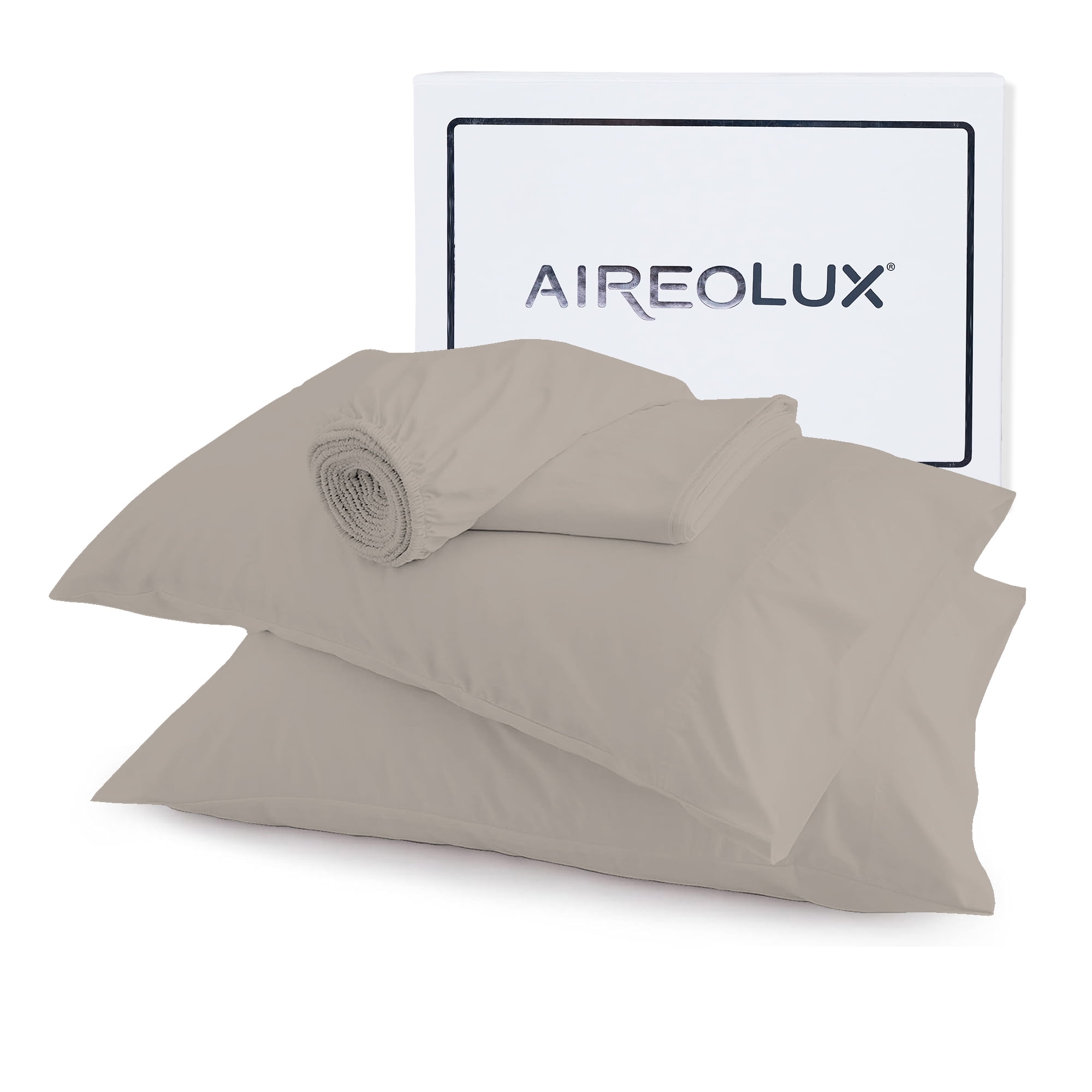 TENCEL™ 리오셀 퀸 시트 세트, 500수 온도 조절, 매우 부드럽고 매끄러운 4피스 세트 Taupe by Aireolux
